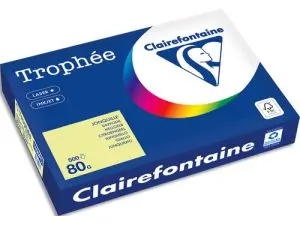 PAPIER COULEUR CLAIREFONTAINE TROPHÉE MULTIFONCTION A3 80G/M2 COULEURS VIVES JONQUILLE PAQUET 500 FEUILLES