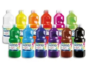 GOUACHE LIQUIDE GIOTTO PRÊTE À L'EMPLOI PIGMENTS RICHES COUVRANTE CRÉMEUSE COLORIS ASSORTIS BOÎTE 8 FLACONS 1000ML