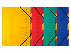 TRIEUR EXACOMPTA CARTE LUSTRÉE 355G A4+ 245X322MM DOS AGRAFÉ 12 COMPARTIMENTS COUVERTURE IMPRIMÉE 4 COLORIS ASSORTIS