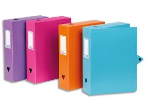 BOÎTE CLASSEMENT VIQUEL POLYPROPYLÈNE 8/10E DOS 80MM FERMETURE PATTE BOUTON PRESSION COLORIS ASSORTIS STYLE