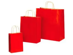 SAC KRAFT VERGÉ 100G POIGNÉES FICELLE TORSADÉE 240X100X310MM COLORIS ROUGE