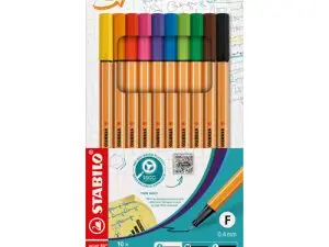 STYLO-FEUTRE STABILO POINT 88 ÉCRITURE FINE 0.4MM 1000M POINTE GAINÉE MÉTAL POCHETTE 10 COLORIS ASSORTIS