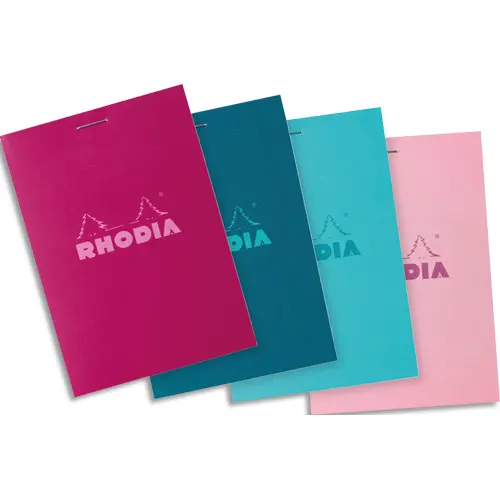 BLOC AGRAFE RHODIA COULEURS N 11 A7 7,4X10,5CM 5X5 80 FEUILLETS MICROPERFORES COUVERTURES ASSORTIES