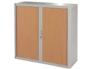 ARMOIRE PAPERFLOW EASYOFFICE 2 TABLETTES CHARGE 75KG STRUCTURE GRISE RIDEAUX 104X110X41,5CM COLORIS GRIS/HÊTRE