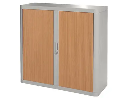 ARMOIRE PAPERFLOW EASYOFFICE 2 TABLETTES CHARGE 75KG STRUCTURE GRISE RIDEAUX 104X110X41,5CM COLORIS GRIS/HÊTRE