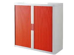 ARMOIRE PAPERFLOW EASYOFFICE 2 TABLETTES CHARGE 75KG STRUCTURE BLANCHE RIDEAUX 104X110X41,5CM COLORIS BLANC/ROUGE