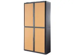 ARMOIRE PAPERFLOW EASYOFFICE 4 TABLETTES CHARGE 75KG STRUCTURE ANTHRA RIDEAUX 204X110X41,5CM COLORIS ANTHRACITE/HÊTRE