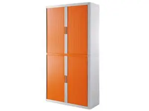ARMOIRE PAPERFLOW EASYOFFICE 4 TABLETTES CHARGE 75KG STRUCTURE BLANCHE RIDEAUX 204X110X41,5CM COLORIS BLANC/ORANGE
