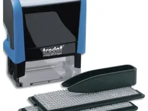 TAMPON TRODAT PRINTY 4913T IMPRIMERIE MINI TIMBRE POLICES 3/4MM 5 LIGNES MAXIMUM ENCRE NOIRE ET BLEUE 58X22MM