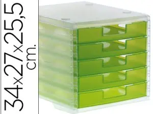MODULE CLASSEMENT Q-CONNECT 5 TIROIRS OUVERTS BASE 340X270X260MM BUTÉE SÉCURITÉ COLORIS VERT TRANSLUCIDE