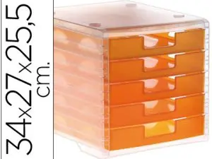MODULE CLASSEMENT Q-CONNECT 5 TIROIRS OUVERTS BASE 340X270X260MM BUTÉE SÉCURITÉ COLORIS ORANGE TRANSLUCIDE