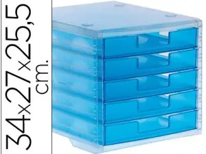 MODULE CLASSEMENT Q-CONNECT 5 TIROIRS OUVERTS BASE 340X270X260MM BUTÉE SÉCURITÉ COLORIS BLEU TRANSLUCIDE