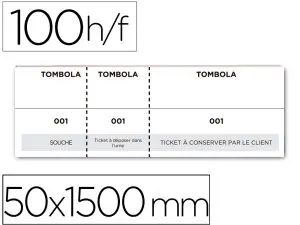 BLOC TOMBOLA PIQUÉ LIDERPAPEL 3 TICKETS 2 DÉTACHABLES 100 FEUILLES 50X150MM