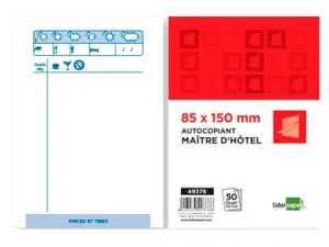 BLOC MAÎTRE HÔTEL LIDERPAPEL PAPIER AUTOCOPIANT 85X150MM 50 DUPLIS