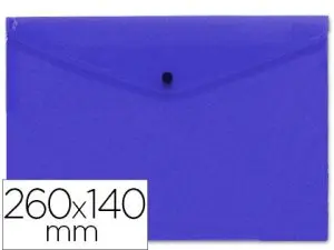 POCHETTE ENVELOPPE LIDERPAPEL POLYPROPYLÈNE 180 MICRONS 260X140MM 50F FERMETURE BOUTON RÉSISTANT TRANSPARENT BLEU