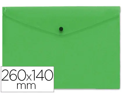 POCHETTE ENVELOPPE LIDERPAPEL POLYPROPYLÈNE 180 MICRONS 260X140MM 50F FERMETURE BOUTON RÉSISTANT TRANSPARENT VERT