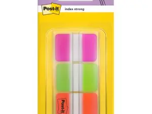 MARQUE-PAGES POST-IT INDEX RIGIDE 25X44MM 22F 3 COLORIS ROSE VERT ORANGE SET 22 INDEX/COULEUR
