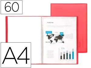 PROTÈGE-DOCUMENTS LIDERPAPEL POLYPROPYLÈNE COUVERTURE FLEXIBLE 60 POCHETTES FIXES A4 210X297MM ROUGE TRANSLUCIDE