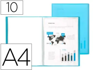 PROTÈGE-DOCUMENTS LIDERPAPEL POLYPROPYLÈNE COUVERTURE FLEXIBLE 10 POCHETTES FIXES A4 210X297MM BLEU TRANSLUCIDE