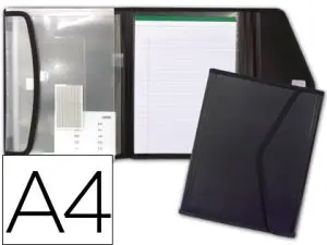 PORTE-DOCUMENTS BEAUTONE POLYPROPYLÈNE 5 POCHETTES BLOC-NOTES FERMETURE VELCRO A4 210X297MM COLORIS NOIR