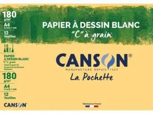 PAPIER DESSIN CANSON C À GRAIN CRAYON ENCRE GOUACHE FEUTRE 180G A4 POCHETTE 12F