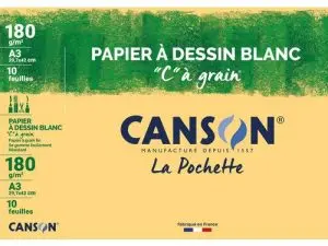 PAPIER DESSIN CANSON C À GRAIN CRAYON ENCRE GOUACHE FEUTRE 180G A3 POCHETTE 10F