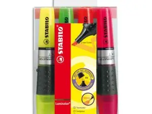 SURLIGNEUR STABILO LUMINATOR TRACÉ 2/5MM ENCRE LIQUIDE NIVEAU VISIBLE BASE ERGONOMIQUE POCHETTE 4 UNITÉS