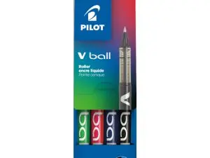 ROLLER PILOT VBALL 5 ÉCRITURE FINE 0.3MM ENCRE LIQUIDE NIVEAU VISIBLE RÉGULATEUR DÉBIT CLIP MÉTAL POCHETTE 4 UNITÉS
