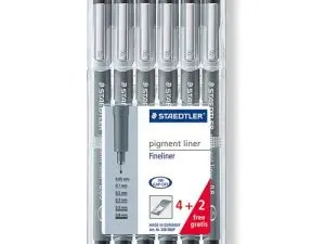 STYLO-FEUTRE STAEDTLER PIGMENT LINER TECHNIQUE 0.05MM 0.1MM 0.2MM 0.3MM 0.5MM 0.8MM NOIRE POINTE CALIBRÉE ÉTUI 4+2U