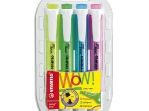 SURLIGNEUR STABILO SWING COOL MODÈLE DE POCHE AVEC AGRAFE TRACÉ 1/3MM ENCRE LIQUIDE PIGMENTÉE VISIBLE POCHETTE 4 UNITÉS