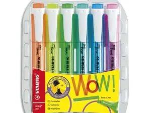 SURLIGNEUR STABILO SWING COOL MODÈLE DE POCHE AVEC AGRAFE TRACÉ 1/3MM ENCRE LIQUIDE PIGMENTÉE VISIBLE POCHETTE 6 UNITÉS