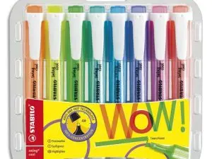 SURLIGNEUR STABILO SWING COOL MODÈLE DE POCHE AVEC AGRAFE TRACÉ 1/3MM ENCRE LIQUIDE PIGMENTÉE VISIBLE POCHETTE 8 UNITÉS