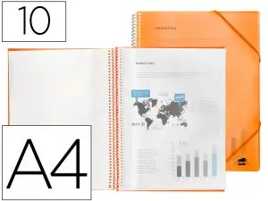 PROTÈGE-DOCUMENTS LIDERPAPEL POLYPROPYLÈNE COUVERTURE RIGIDE SPIRALE 10 POCHETTES FIXES A4 210X297MM COLORIS ORANGE