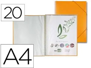 PROTÈGE-DOCUMENTS LIDERPAPEL POLYPROPYLÈNE COUVERTURE RIGIDE SPIRALE 20 POCHETTES FIXES A4 210X297MM COLORIS ORANGE