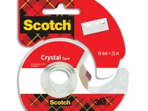 DÉVIDOIR SCOTCH CRYSTAL TRANSPARENT RECHARGEABLE + 1 RUBAN ADHÉSIF 19MMX25M