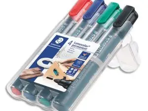 MARQUEUR STAEDTLER PERMANENT DRY SAFE 352 LUMOCOLOR POINTE OGIVE 2MM ASSORTIE ETUI DE 4