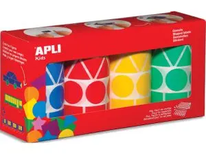 GOMMETTE GÉANTE APLI AGIPA GÉOMÉTRIQUE 4 COLORIS ASSORTIS BLEU ROUGE JAUNE VERT PACK 4 ROULEAUX 5428 UNITÉS