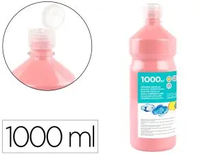 GOUACHE SCOLAIRE LIDERPAPEL LIQUIDE LAVABLE FERMETURE SÉCURITÉ BRILLANTE COLORIS ROSE FLACON 1000ML