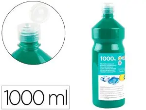 GOUACHE SCOLAIRE LIDERPAPEL LIQUIDE LAVABLE FERMETURE SÉCURITÉ BRILLANTE COLORIS VERT FONCÉ FLACON 1000ML