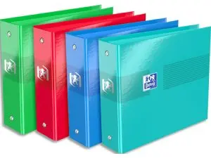 CLASSEUR À FICHES OXFORD 2 ANNEAUX RONDS 25MM FORMAT A6 105X148MM DOS 35MM COULEURS ASSORTIES