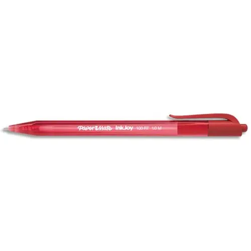 STYLO-BILLE PAPER MATE INKJOY 100 ÉCRITURE MOYENNE 0.7MM ENCRE ULTRA DOUCE RÉSISTE BAVURES RÉTRACTABLE COLORIS ROUGE