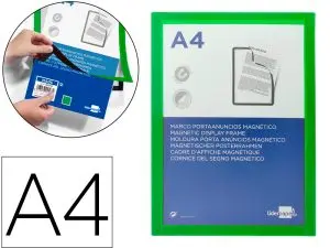 CADRE AFFICHAGE LIDERPAPEL MURAL MAGNETIQUE A4 DOS ADHESIF REPOSITIONNABLE COLORIS VERT