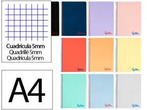 CAHIER SPIRALE LIDERPAPEL A4 MICRO WONDER 240 PAGES 90G    5X5MM 4 TROUS 5 BANDES        COLORIS ASSORTIS