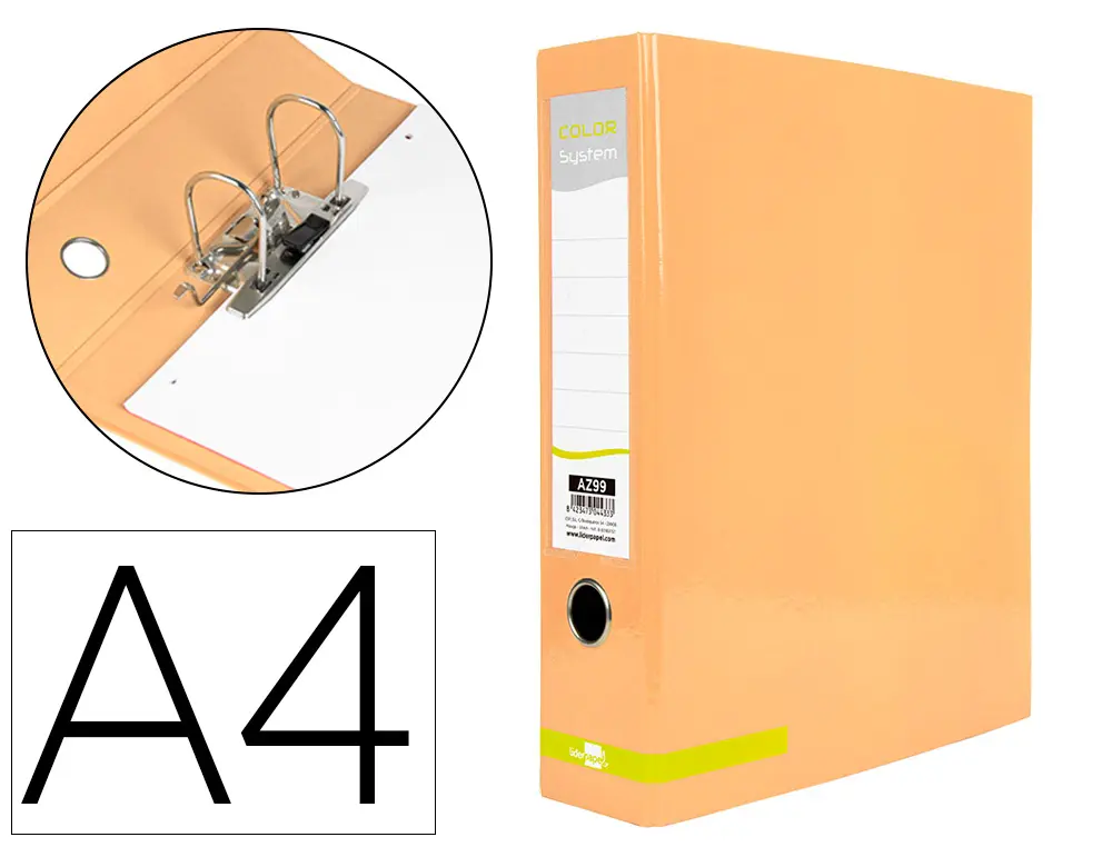 CLASSEUR A LEVIER LIDERPAPEL A4 COLOR SYSTEM DOS DE 80 MM COLORIS PECHE