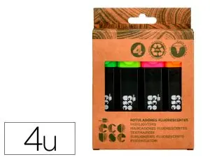 SURLIGNEUR LIDERPAPEL ECOUSE FLUORESCENT FABRIQUE 68%      PLASTIQUE RECYCLE BOITE DE 4  UN COLORIS ASSORTIS