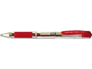 STYLO UNIBALL SIGNO BROAD ENCRE GEL PIGMENTÉE ÉCRITURE LARGE 0.8MM POINTE 1MM GRIP CAOUTCHOUC RECHARGEABLE ROUGE
