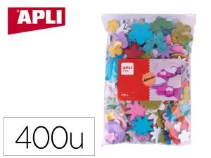 FORMES APLI KIDS MOUSSE EVA ADHESIVE DIFFERENTES          DIMENSIONS COLORIS ASSORTIS   FORMAT MAXI SACHET ZIP 400