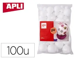 BOULES APLI KIDS POLYSTYRENE DIAMETRES ASSORTIS DE 10 A    60MM FORMAT MAXI SACHET ZIP   COLORIS BLANC 100 UNITES