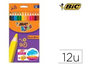 CRAYON COULEUR BIC KIDS SUPER SOFT ETUI CARTON 12 UNITES + 1 TAILLE-CRAYONS