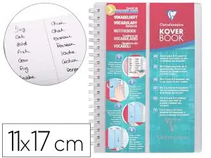 KOVERBOOK CLAIREFONTAINE CARNET VOCABULAIRE RELIURE INTEGRALE COUVERTURE PP TRANSPARENT 2 RABATS 11X17CM 100P LIGNE 90G